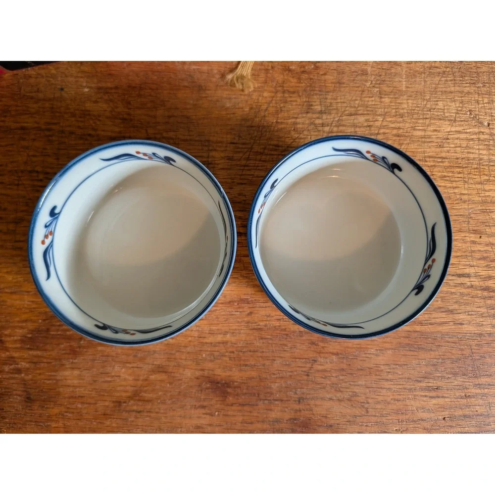 Dansk Bistro Maribo Blue Ramekins Set of 2 Porcelain Custard Cups Japan